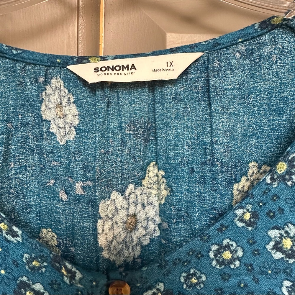 Sonoma Boho Floral Dress Blue Size 1X NWT Peasant Prairie Tiered Flowy Tunic - Picture 6 of 11